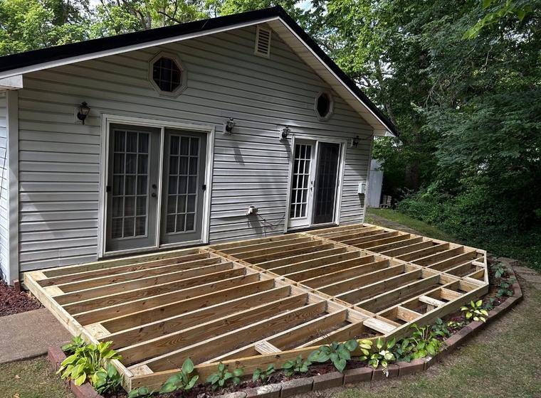 New deck joists laid over the old footprint