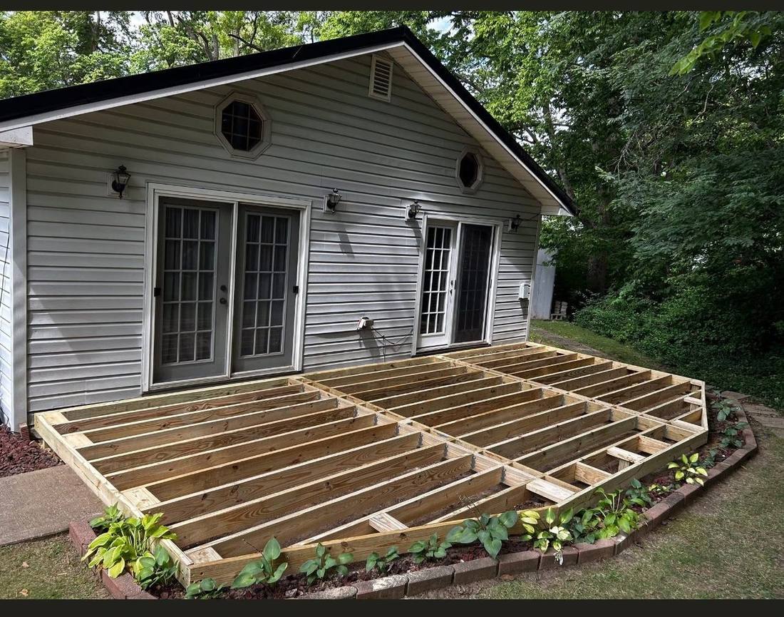 New deck framing before decking is installed