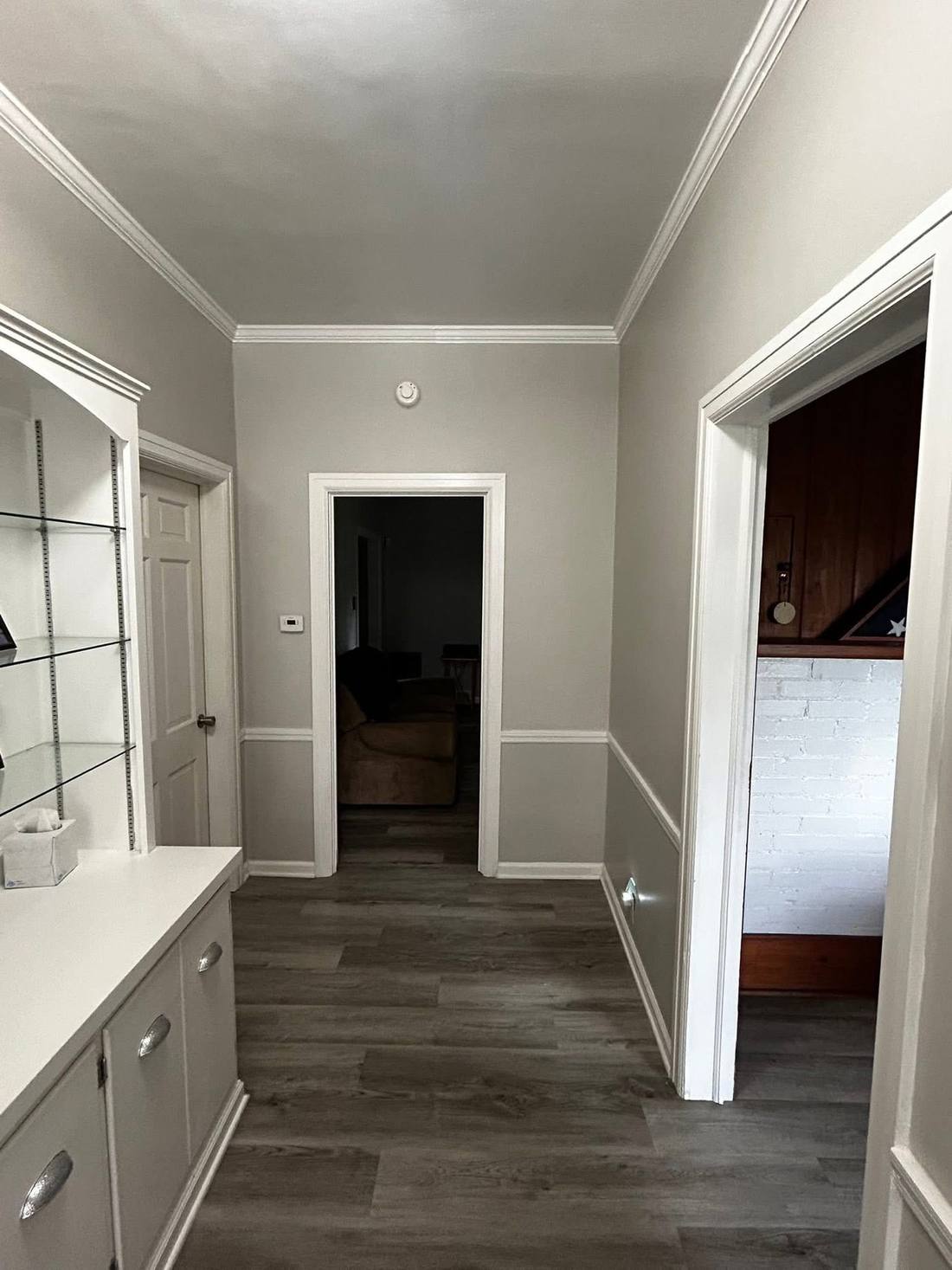 Finished interior hallway with new trim, paint and flooring