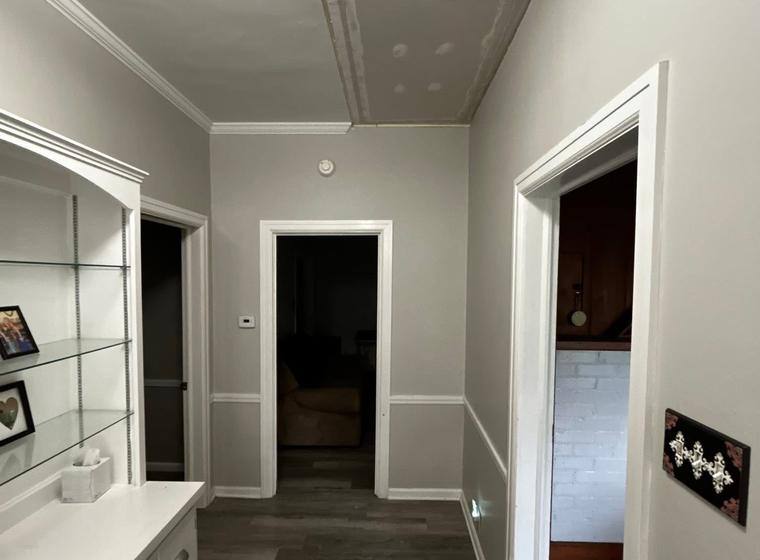 Trim and cabinetry in, ceiling patch still to paint