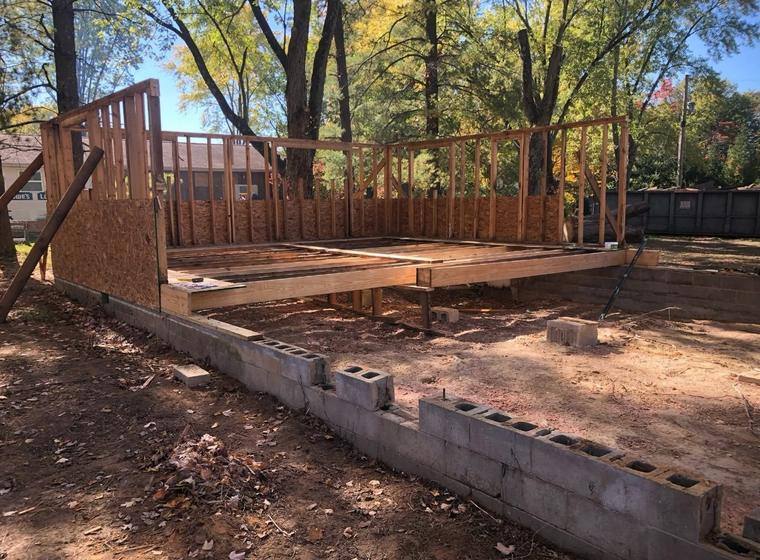 New block foundation and deck framing