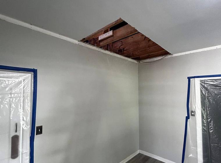 Ceiling opened for the new stairwell
