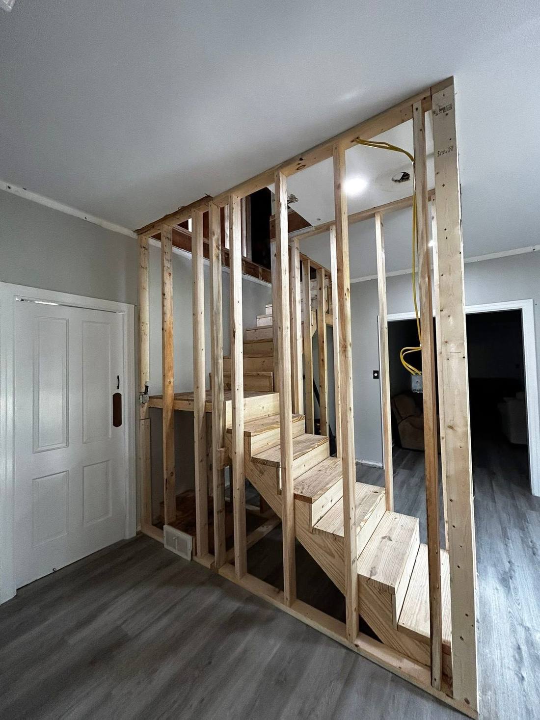 New stairwell framed inside a finished home