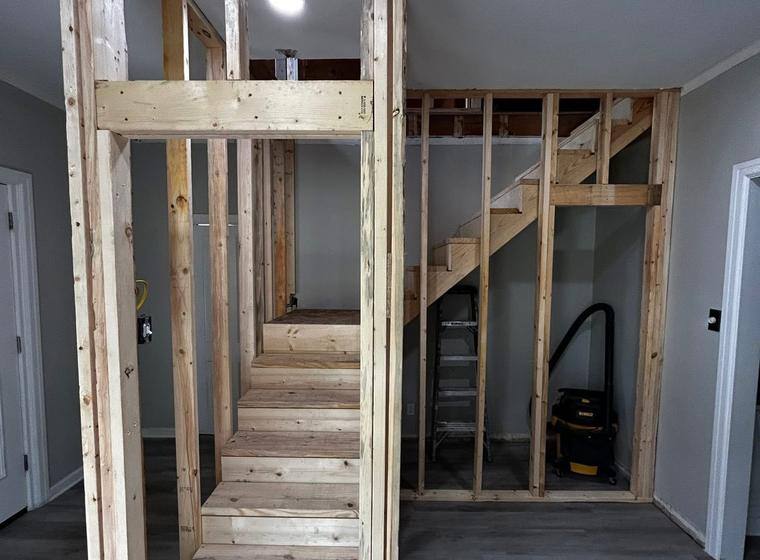 Structural framing through the main floor
